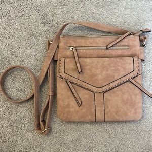 Beige faux suede crossbody